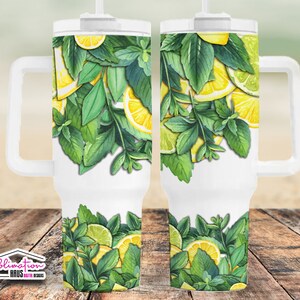 Minze Zitrone 40 Unzen Wrap Aquarell 40 Unzen Tumbler Wrap Vorlage PNG 40 Unzen Skinny Tumbler Sublimation 40 Unzen Wrap Minze Zitrone 40 Unzen