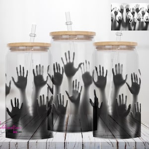 Horror Libbey Frosted Can Glass Wrap PNG, digital Download, Horror png, True Crime png, creepy hands, 16oz Frosted Glass Sublimation wrap