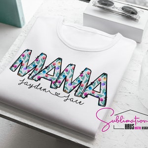 Mamá PNG, Mamá Acuarela, Mamá con nombres de niños, Mamá personalizada, Regalo del Día de la Madre, Mamá Diseño Sublimación Letras florales de mamá