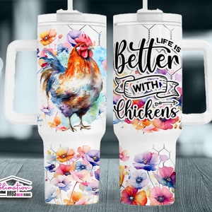 Chicken 40oz Wrap Watercolor 40 oz Tumbler Wrap Template PNG 40 oz Skinny Tumbler Sublimation 40oz wrap LIfe is better with Chickens