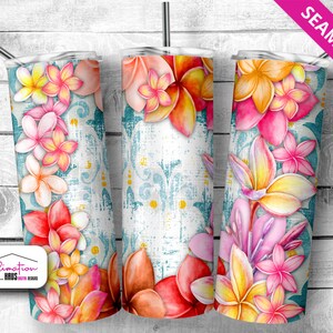 Plumeria Floral Tumbler Designs, Flowers 20oz Skinny Tumbler Wrap Template - PNG 20oz Floral Tumbler Flower wrap frangipani