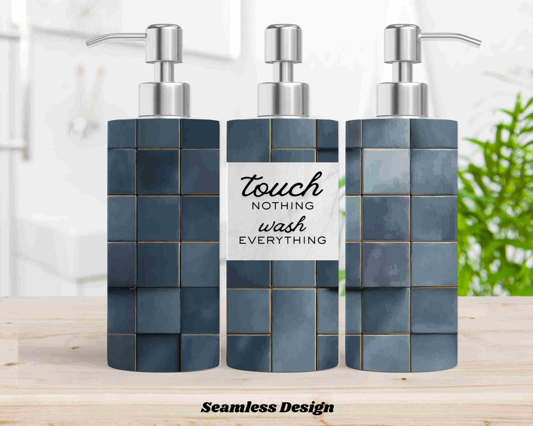 Navy Tile Soap Dispenser PNG | Blue Kitchen Tile Wrap | Touch Nothing ...