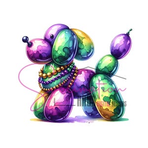 マルディグラ バルーン ドッグ PNG - デジタル ダウンロード - レトロなマルディグラ デザイン - グリッター ビーズ ニューオーリンズ フェスティバル かわいいバルーン ドッグ カーニバル ギフト