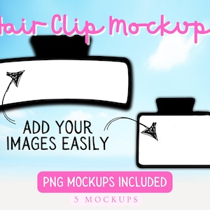 Hair Clip Mockup Template Small and Large - Set of 5 - Hair claw PNG, Hair Claw Sublimation, Hair Clip PNG, digital download