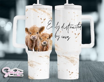 Watercolor Highland Cow 40oz Tumbler Wrap: Sublimation PNG (Digital Download)