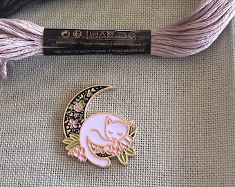 Cat in Moon Needle Minder / Thread Parking / Cover Minder