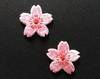 Pink Sakura Flower Pair Japan Iron On Patch - 2 pieces