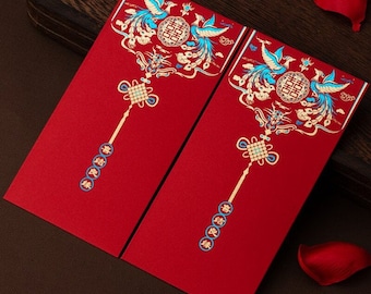 Chinese Wedding Red Packet Phoenix Art Tassle Money Gift Holder Envelope 2PCS