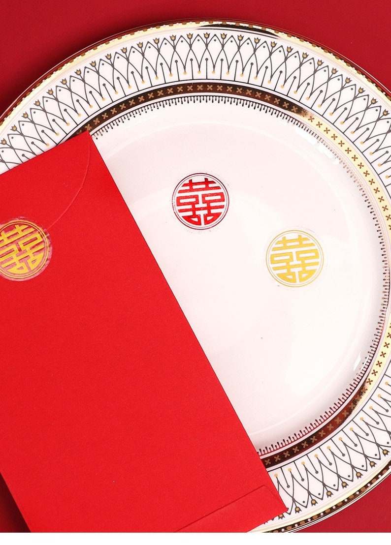 Red/Gold Double Happiness Chinese Wedding Small Stickers 50pcs image 5