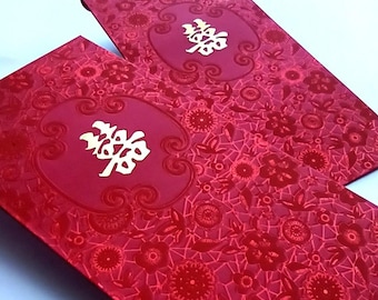 3 Pieces Wedding Wine Red Packet Flower Mosiac Gift Envelope Money Holders