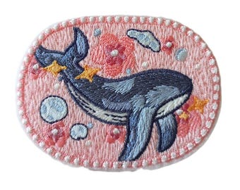 Whale Iron On Embroidered Patch
