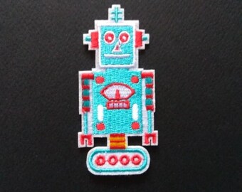 Retro Toy Tin Robot Blue Iron On Patch