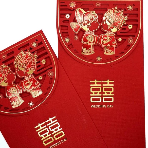 Traditional Wedding Bride and Groom Chinese Red Packet Money Gift Holder