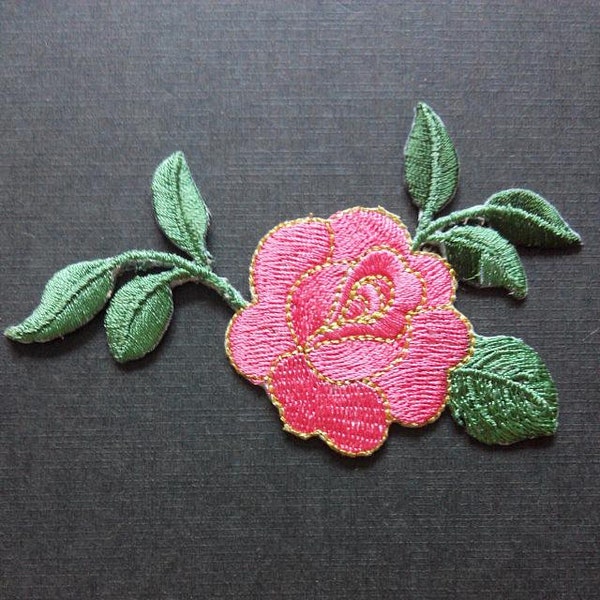 Pink Rose Flower Iron On Patch