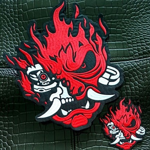 Samurai Emblem Logo Demon Oni Katana Iron-On Patch Large Demon Iron On