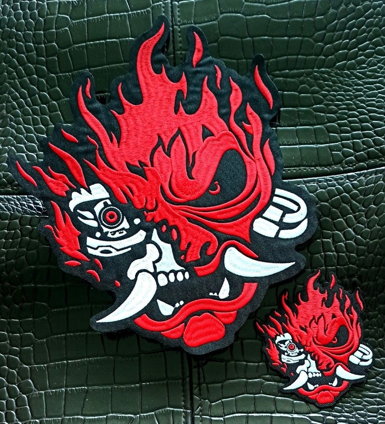 Samurai Emblem Logo Demon Oni Katana Iron-On Patch Large Demon Iron On