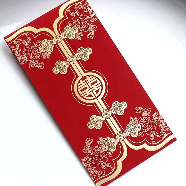 Double Happiness Oriental Chinese Wedding Cash Envelopes Red Packet Money Holder