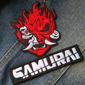Samurai Emblem Logo Dämon Oni Katana Aufnäher zum aufbügeln