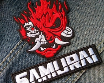 Parche termoadhesivo con logotipo del emblema de Samurai Demon Oni Katana