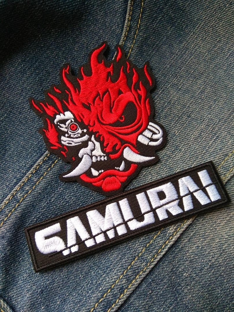Parche termoadhesivo con logotipo del emblema de Samurai Demon Oni Katana imagen 1