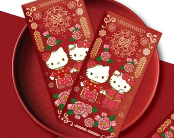 Cat Wedding Couple Auspicious Red Packet Gold Money Cash Envelope