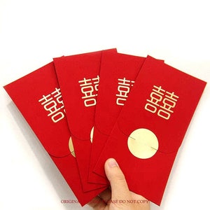 2 PCS Double Happiness Flower Chinese Wedding Cash Envelopes Red Packet Money Holder