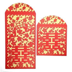 5 PCS Double Happiness Chinese Wedding Cash Envelopes Red Packet Money Holder
