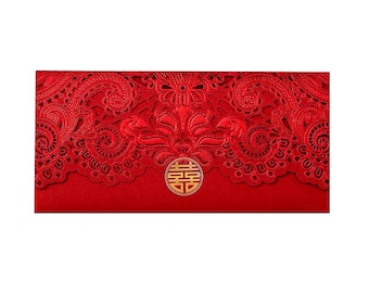 Lace Cut Out Gift Voucher Wedding Engagement Floral Motif Envelope Red Packet Holder