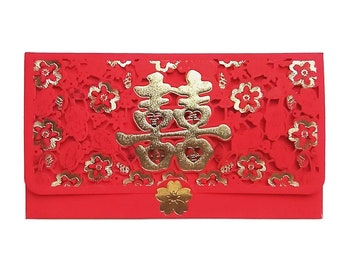 Double Happiness Chinese Cut Out Wedding Cash Envelopes Red Packet Money Holder