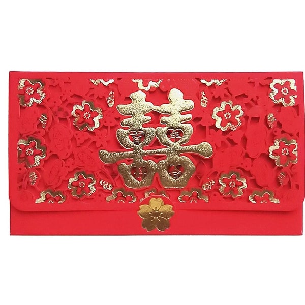 Double Happiness Chinese Cut Out Wedding Cash Envelopes Red Packet Money Holder