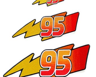Sizes - Thunderbolt 95 Radiator Springs Lightning McQueen Race Car Iron On Patch