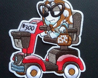 Blue Dog Cartoon Scooter Grannies Iron On Patch