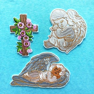 Cherub Angel Cross Religion Iron On Patch