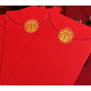 Red/Gold Double Happiness Chinese Wedding Small Stickers 50pcs image 3