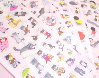 かわいい子猫ステッカー | ペット用デカール、ノートパソコン用、日記帳用（6枚セット）