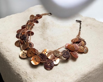 Vintage Handmade Copper Button Multi-strand Seamstress Necklace