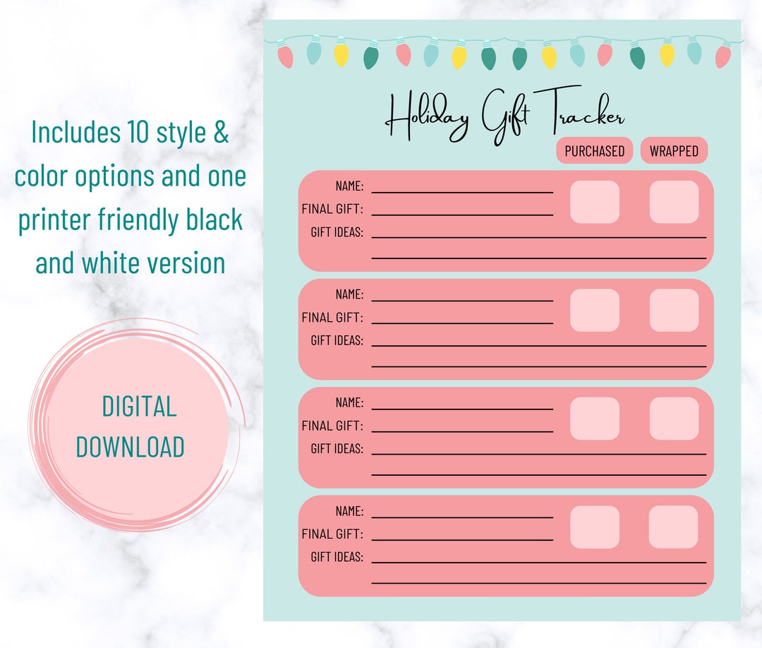 Holiday Gift Tracker Printable Digital Download - Etsy