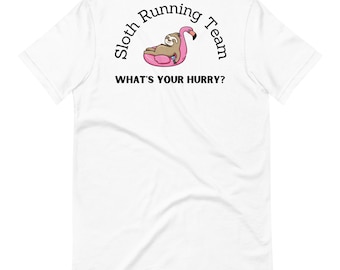 Sloth Running Team T-Shirt: Funny Flamingo Pool Float Design