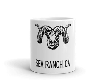 Sea Ranch California Ram Pacific Coast Northern Coast CA Life White glossy coffee mug