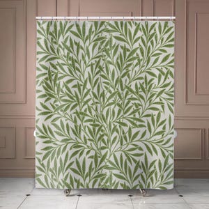 Cortina de ducha William Morris &quot;Willow Boughs&quot;, botánica, maximalista, Art Nouveau, vintage, decoración de baño, cortina de ducha de tela