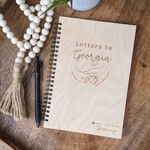 Diario de recuerdos de mano / Cuaderno grabado / Regalo personalizado de madera / Día de la madre de la mamá del bebé / Páginas en blanco / Cartas a mi hijo