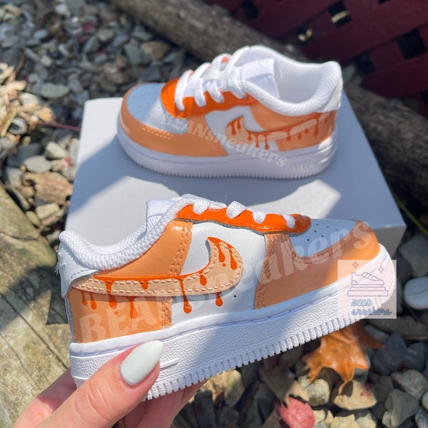 Custom Light Orange Sneakers, Custom Drip, Personalized Kid's Shoes, Hand Painted Drip Custom Shoes | Infant | Toddler | Adults