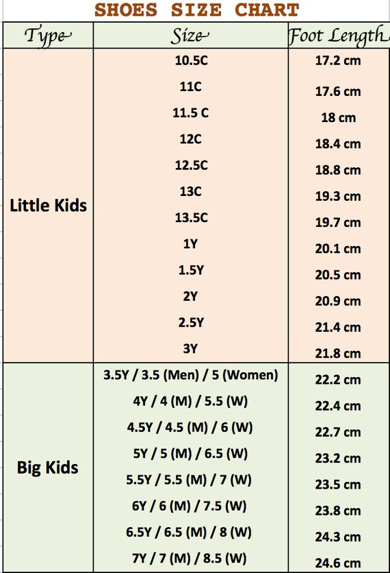 Adult to kid shoe conversion best sale