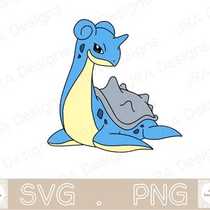 May include: A blue and yellow cartoon illustration of a turtle-like Pokemon character with a long neck and a shell on its back.