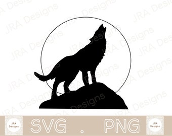 Wolf Howling At The Moon SVG & PNG - Cricut cut file