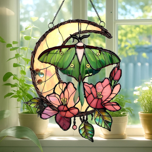 Luna Moth Butterfly Suncatcher, Butterfly Acrylic Ornament, Stained Glass Window Hangings Wall Art, Mother's Day Gift, Gift For Her