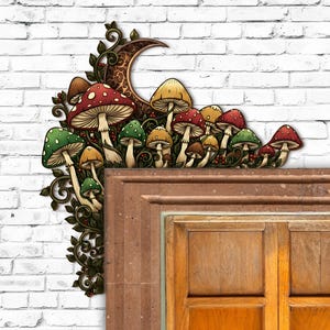 Mushroom Door Corner Sign, Mushroom Home Decor, Cottage Core Room Decor, Doorframe Sign, Unique Wall Hanging For Bedroom, Christmas Gifts