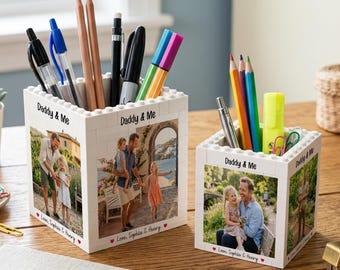 Personalized Daddy & Me Brick Photo Block, Fathers Day Gift, Pencil Pot, Custom Gift for Dad, Photo Gift, Gift From Daughter Son