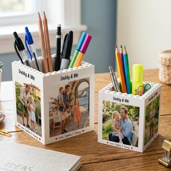Personalized Daddy & Me Brick Photo Block, Fathers Day Gift, Pencil Pot, Custom Gift for Dad, Photo Gift, Gift From Daughter Son