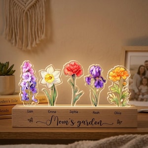 Personalized Mom’s Garden Birth Flower Night Light with Children Names, Mother’s Day Gift for Mom, Christmas Gift